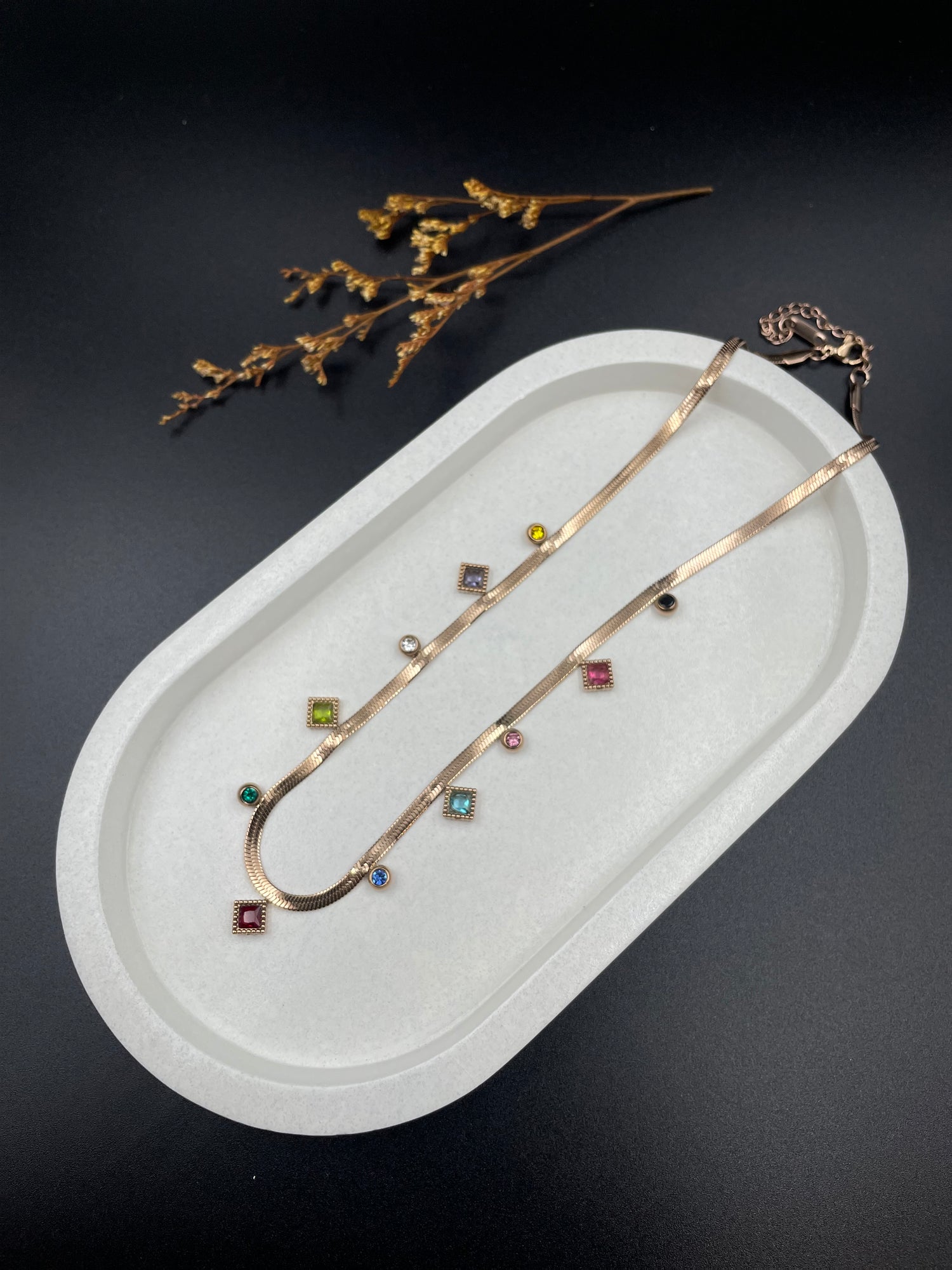 Chroma Luxe Necklace – Multicolor Gem Charm Snake Chain