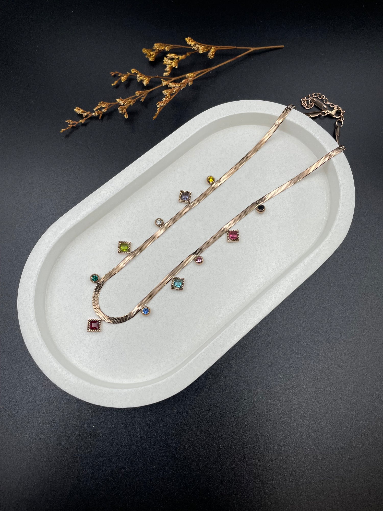 Chroma Luxe Necklace – Multicolor Gem Charm Snake Chain