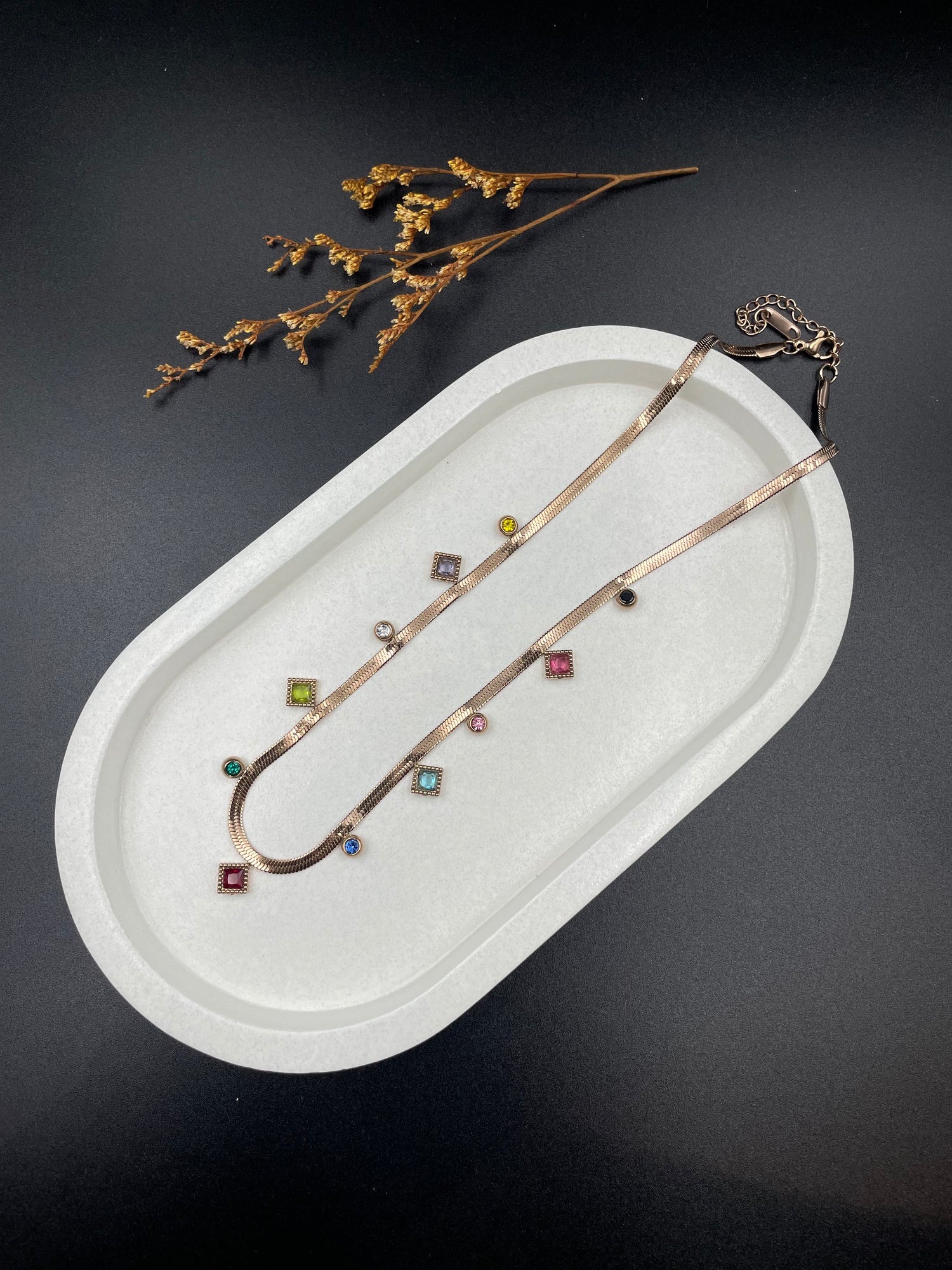 Chroma Luxe Necklace – Multicolor Gem Charm Snake Chain