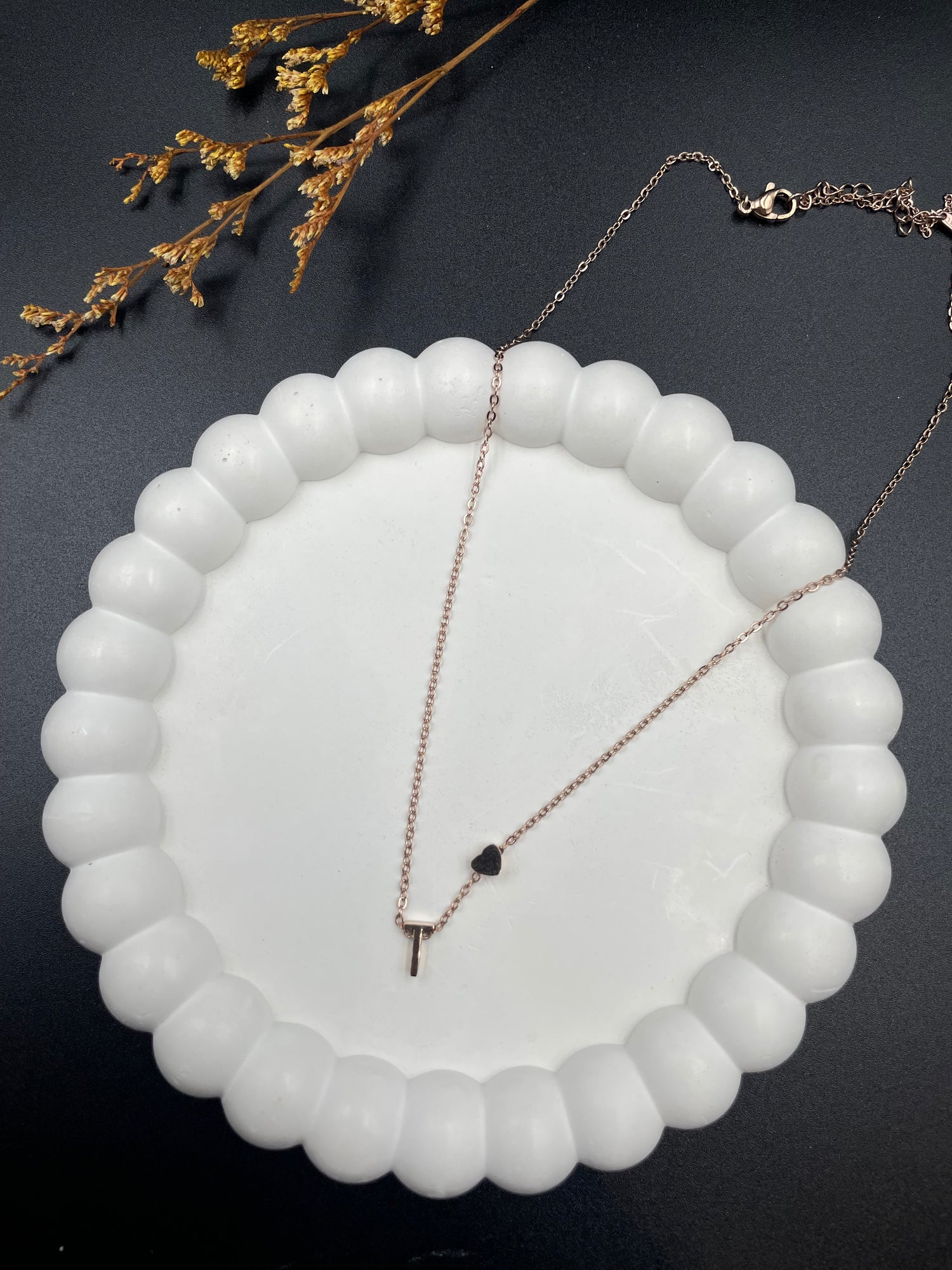 Rose Gold Heart & Initial "T" Pendant Necklace