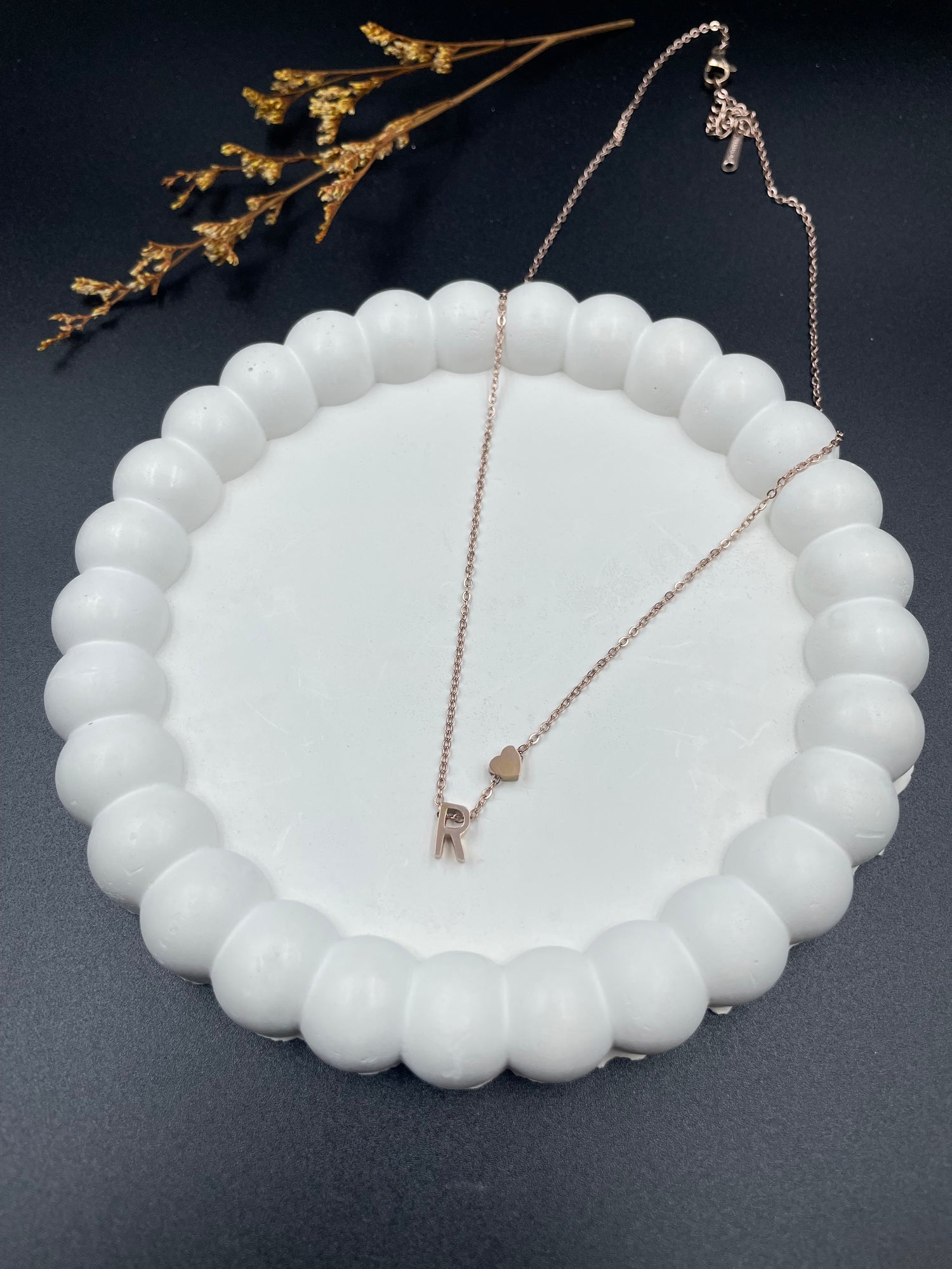 Rose Gold Heart & Initial "R" Pendant Necklace