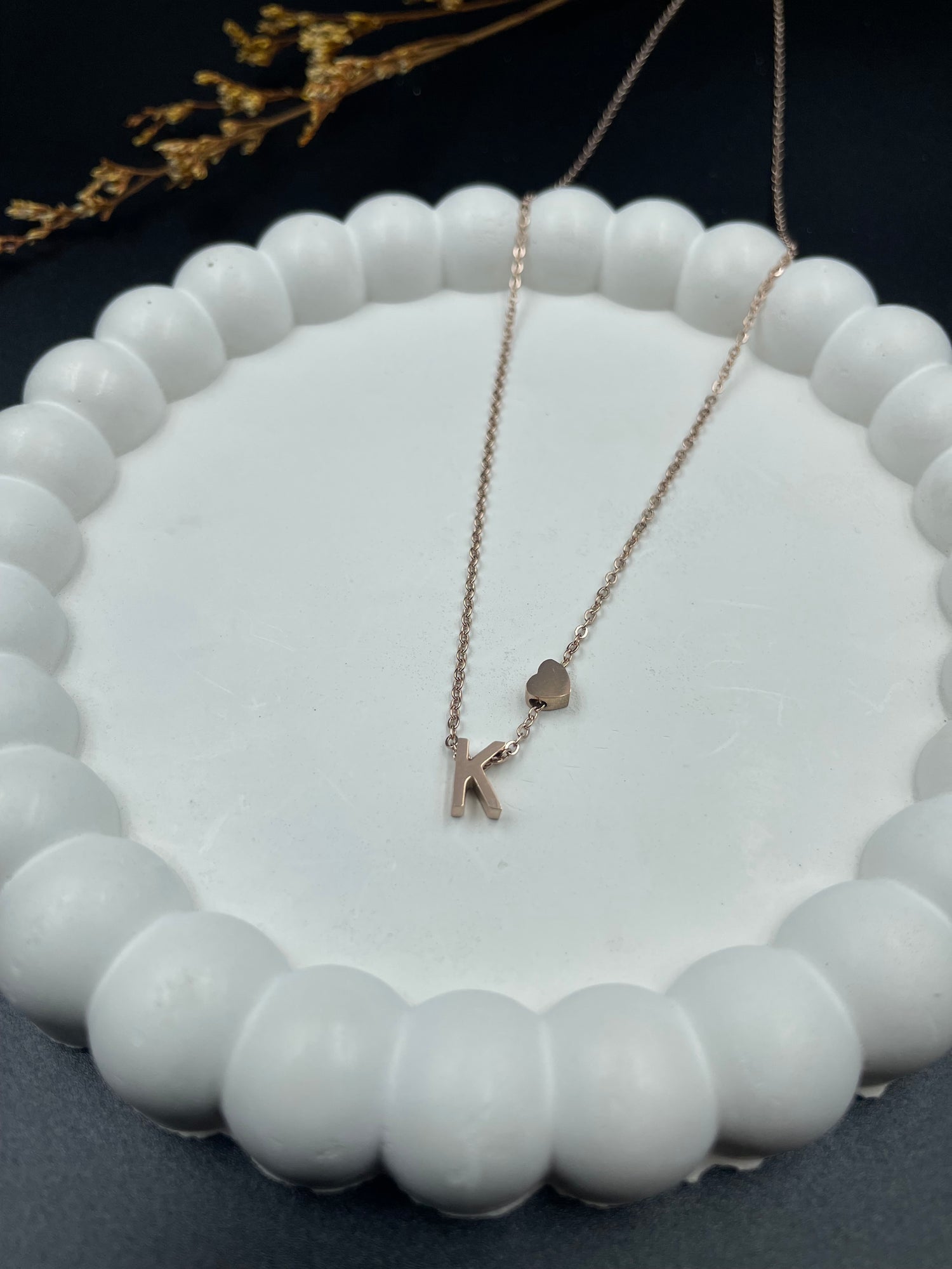 Rose Gold Heart & Initial "K" Pendant Necklace