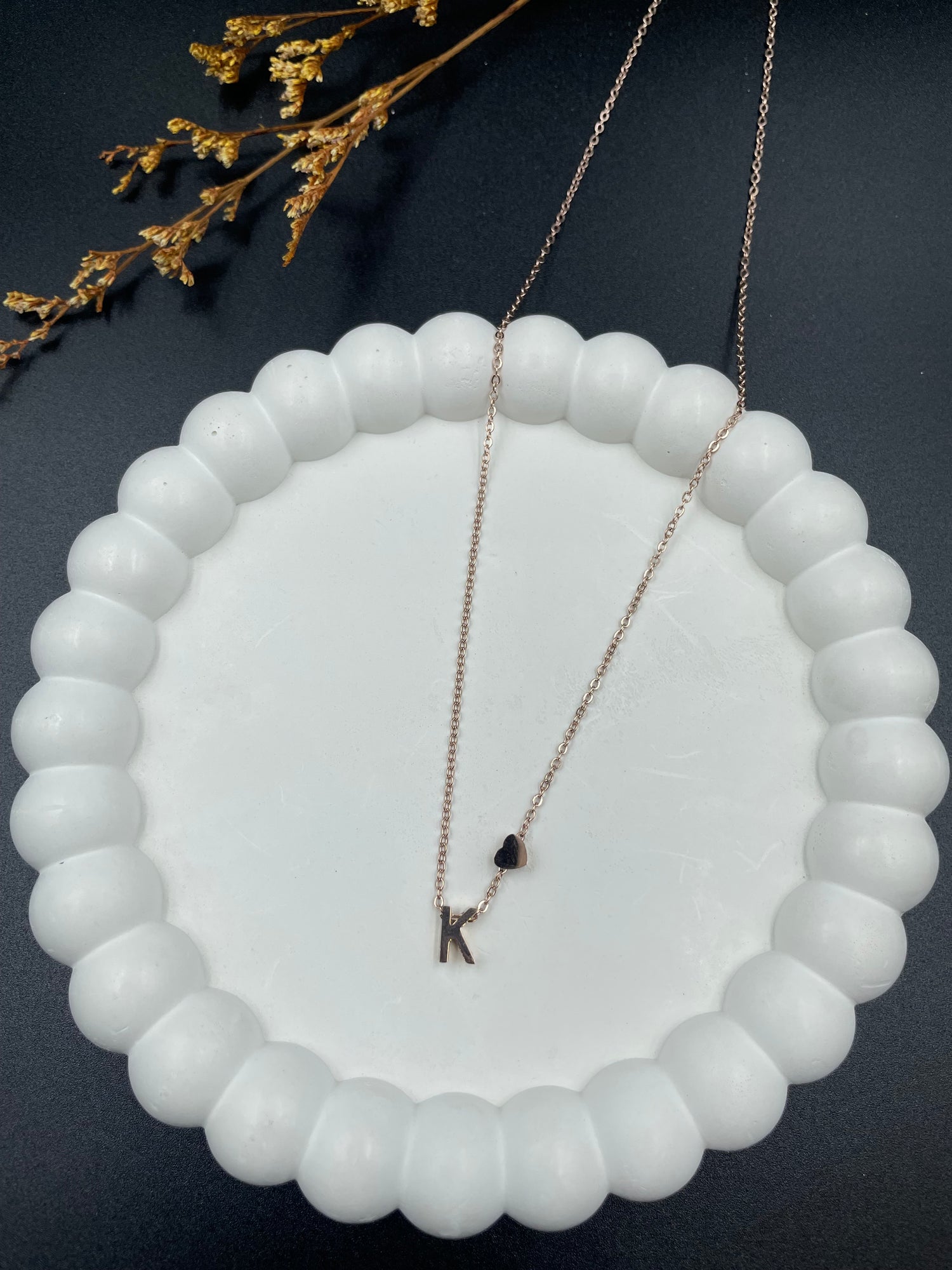 Rose Gold Heart & Initial "K" Pendant Necklace