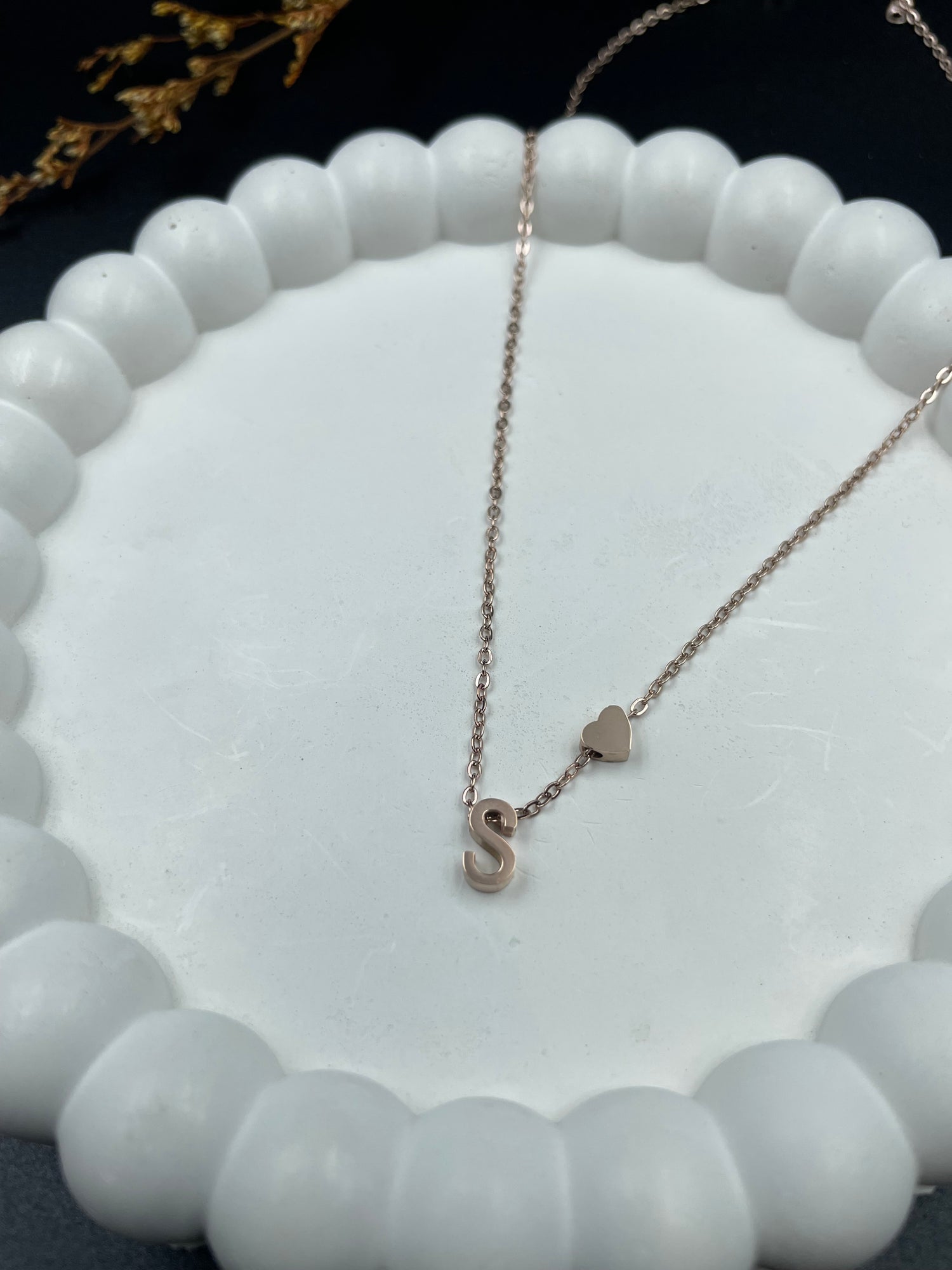 Rose Gold Heart & Initial "S" Pendant Necklace