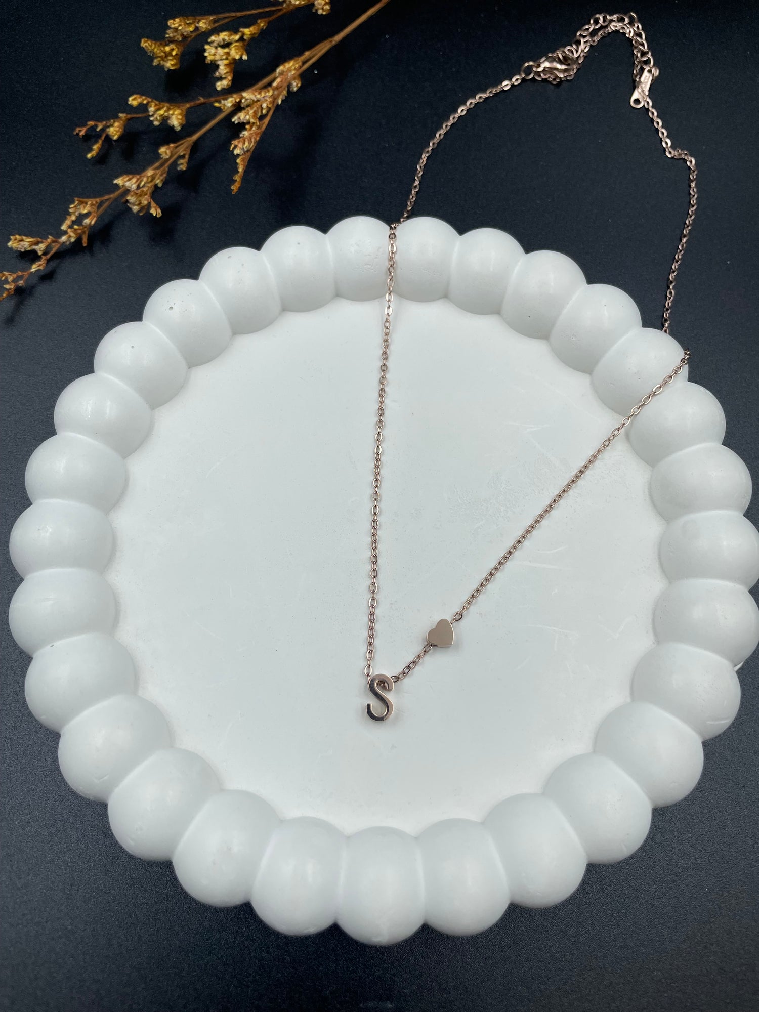 Rose Gold Heart & Initial "S" Pendant Necklace