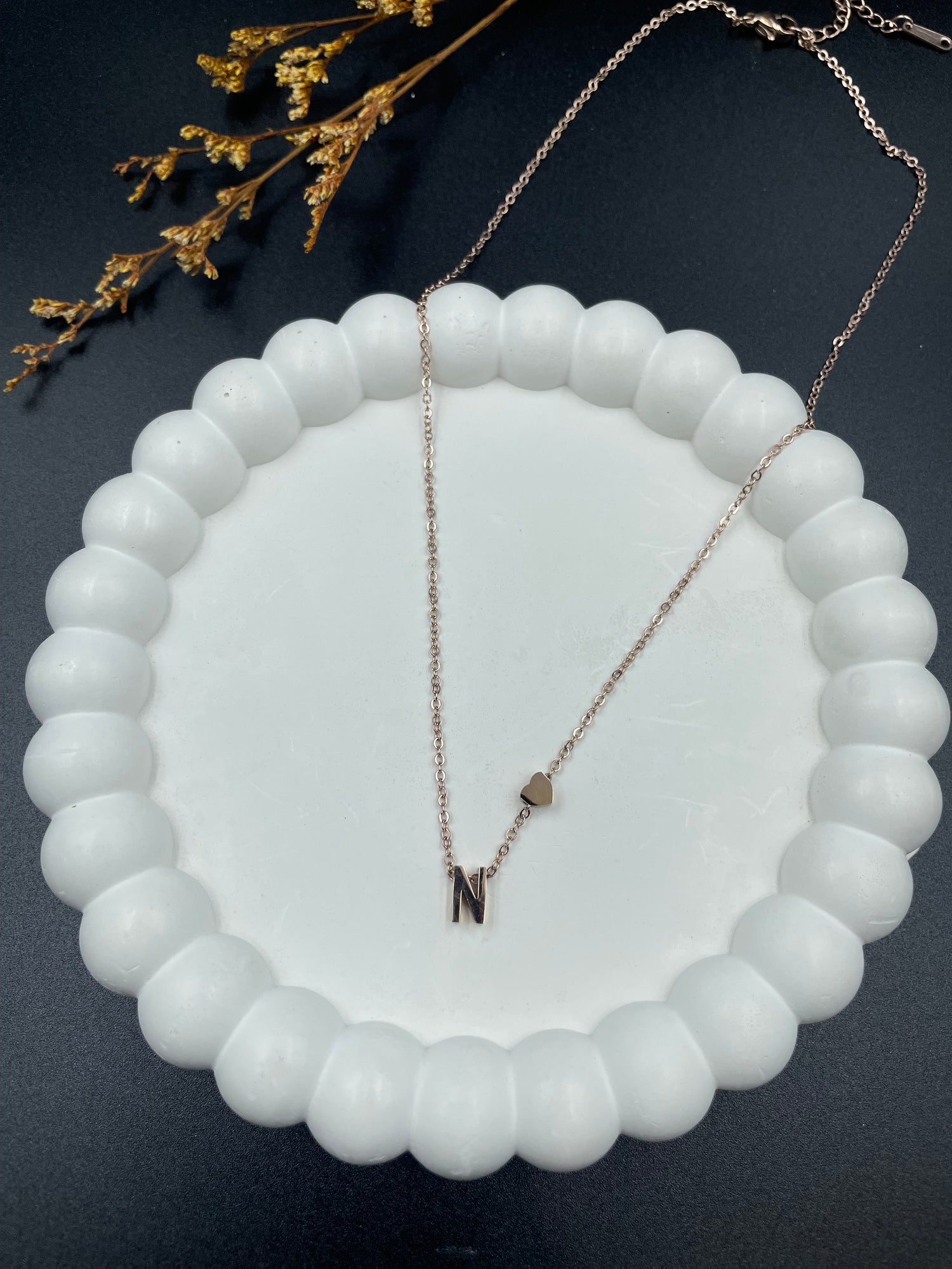 Rose Gold Heart & Initial "N" Pendant Necklace