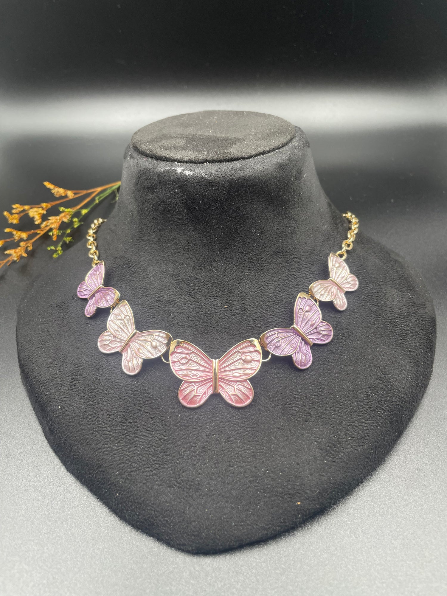 Blush Wings Enamel Butterfly Statement Necklace