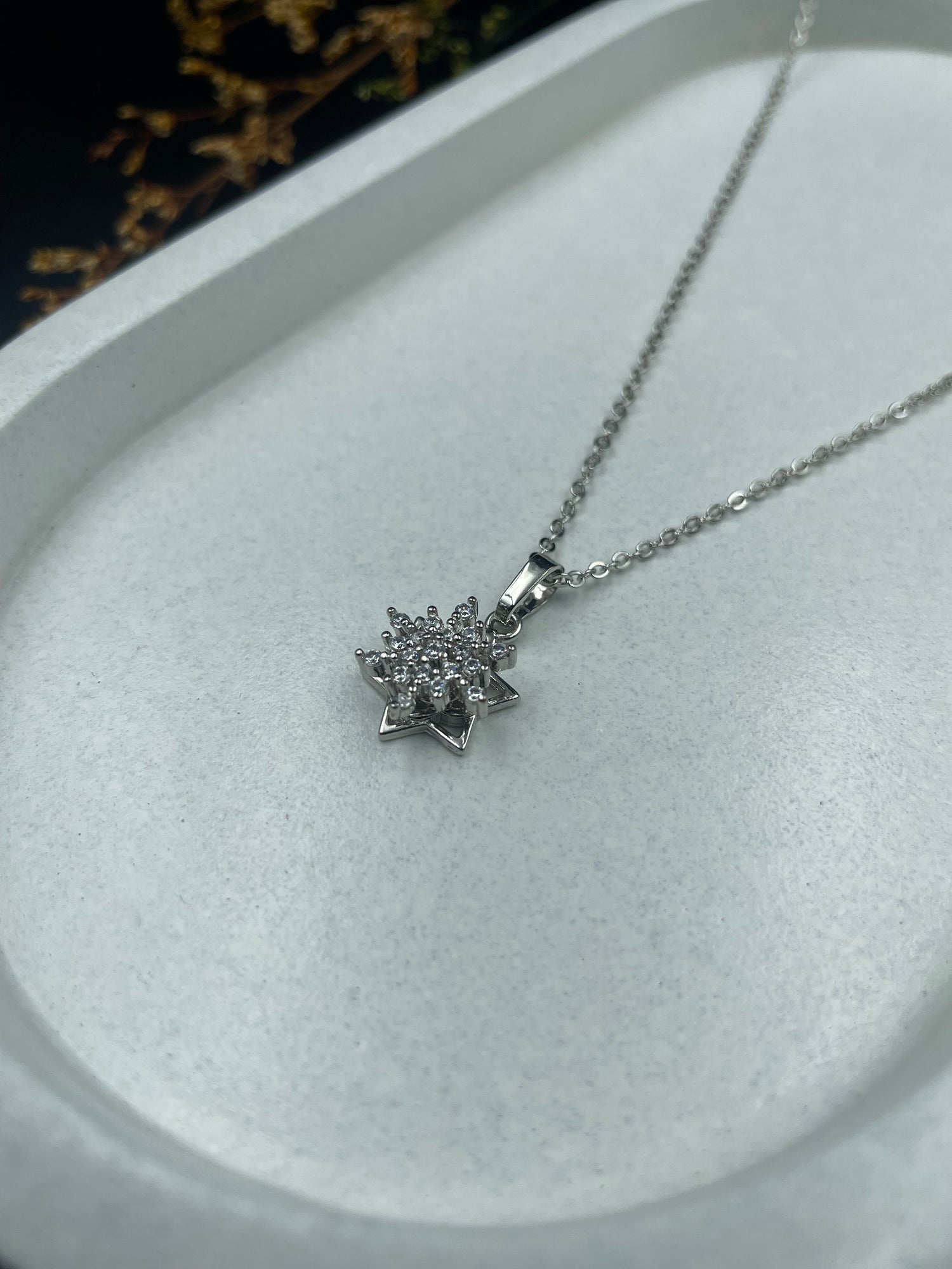Snowlight Charm – Silver Crystal Snowflake Necklace
