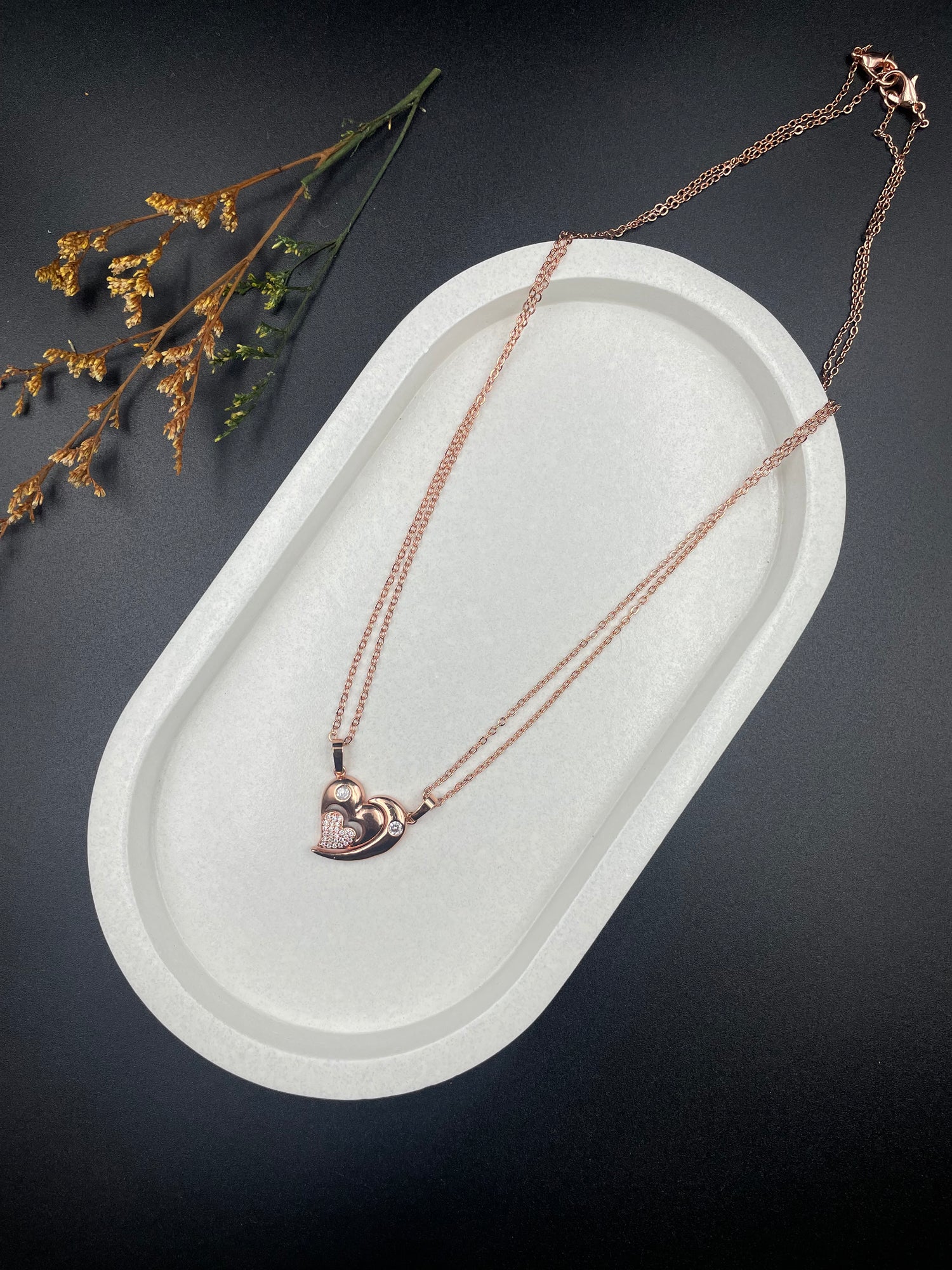 Celestial Love Duo Pendant – Interlocking Heart & Crescent Moon Necklace