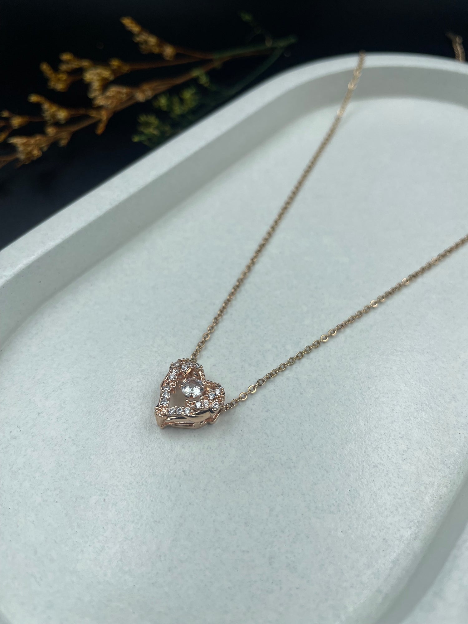 Crystal Bloom – Rose Gold Sparkling Heart Necklace