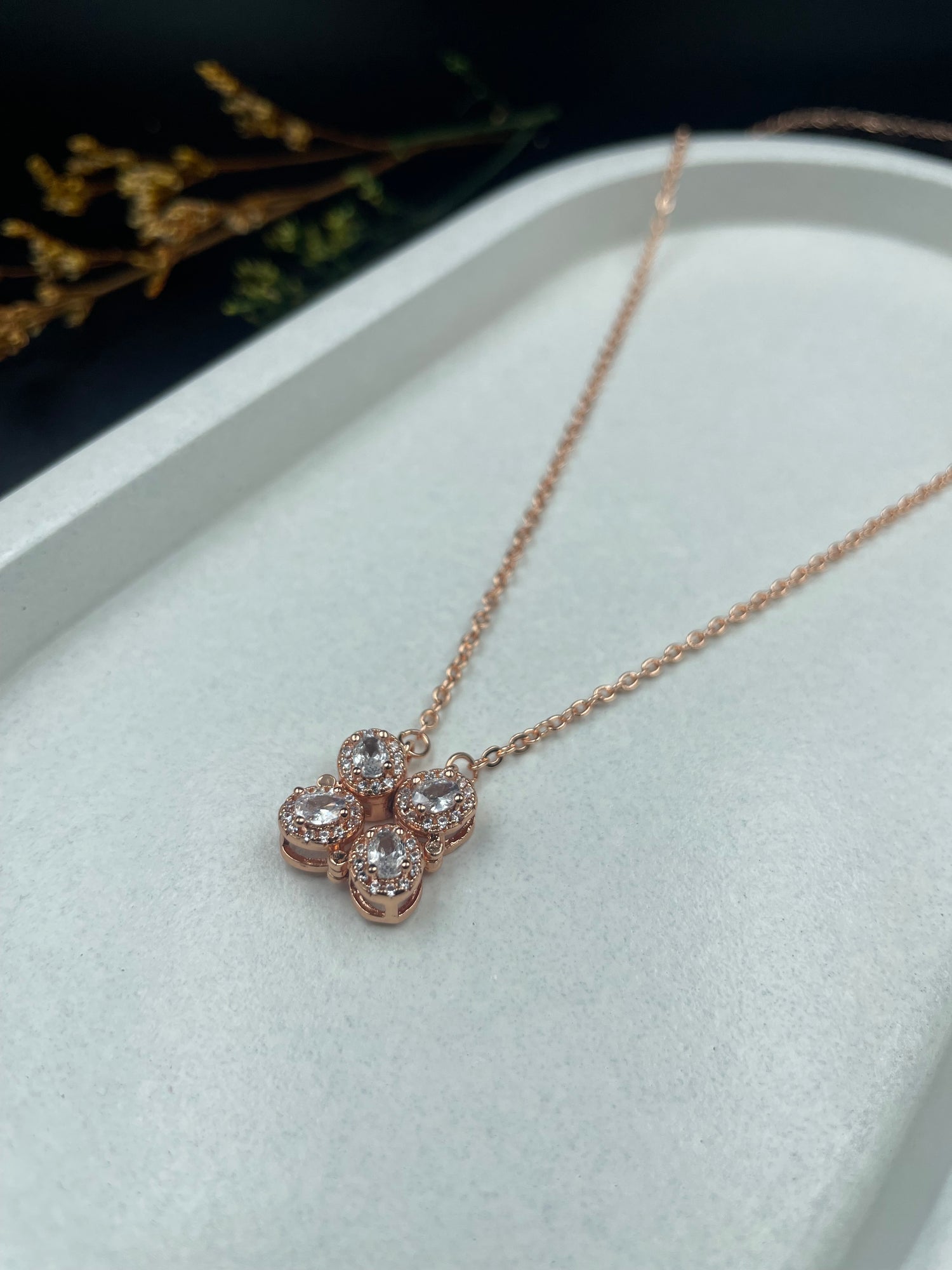 Rose Gold Interlocking Heart & Crescent Moon Dual Pendant Necklace
