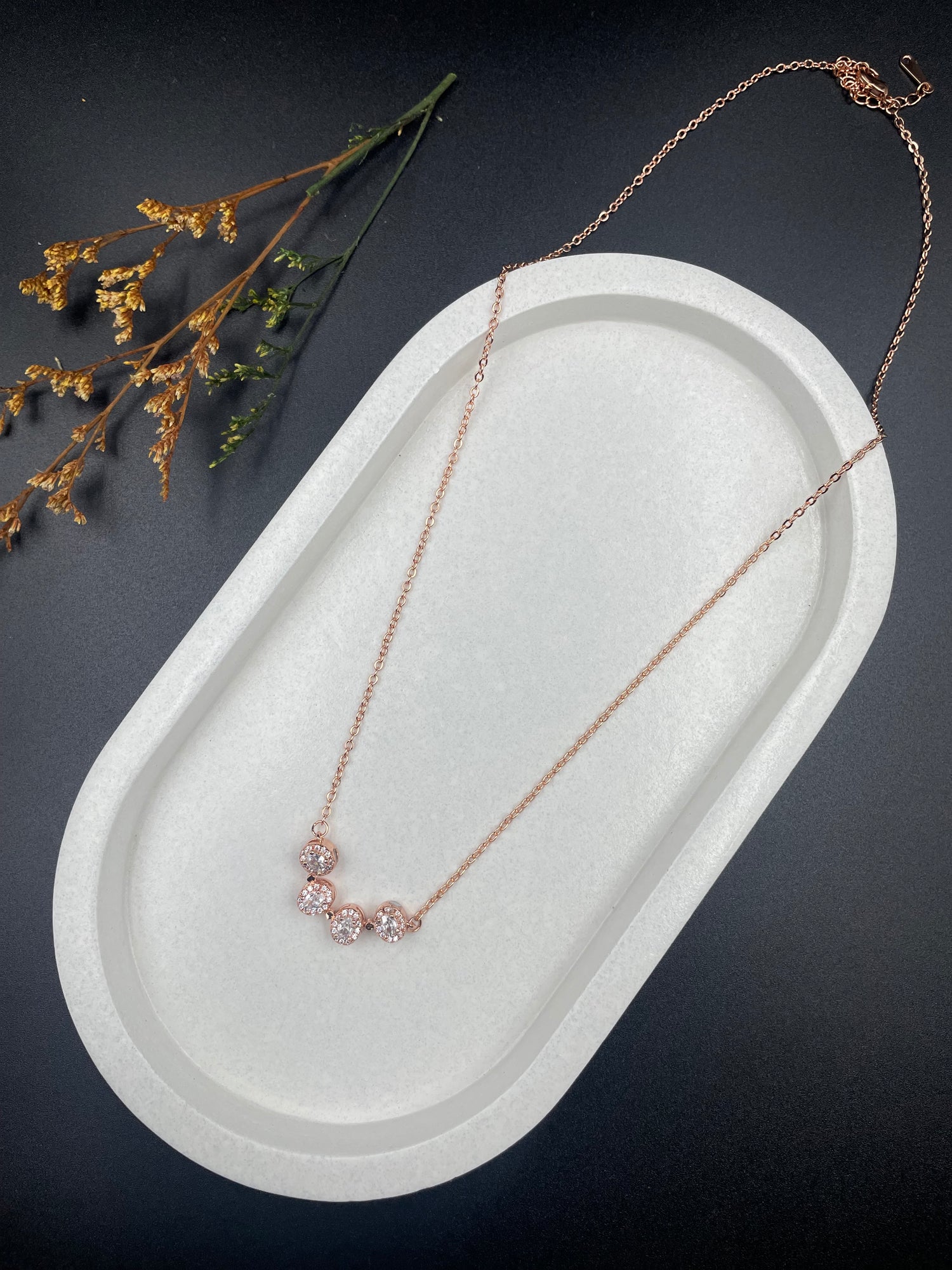 Rose Gold Interlocking Heart & Crescent Moon Dual Pendant Necklace