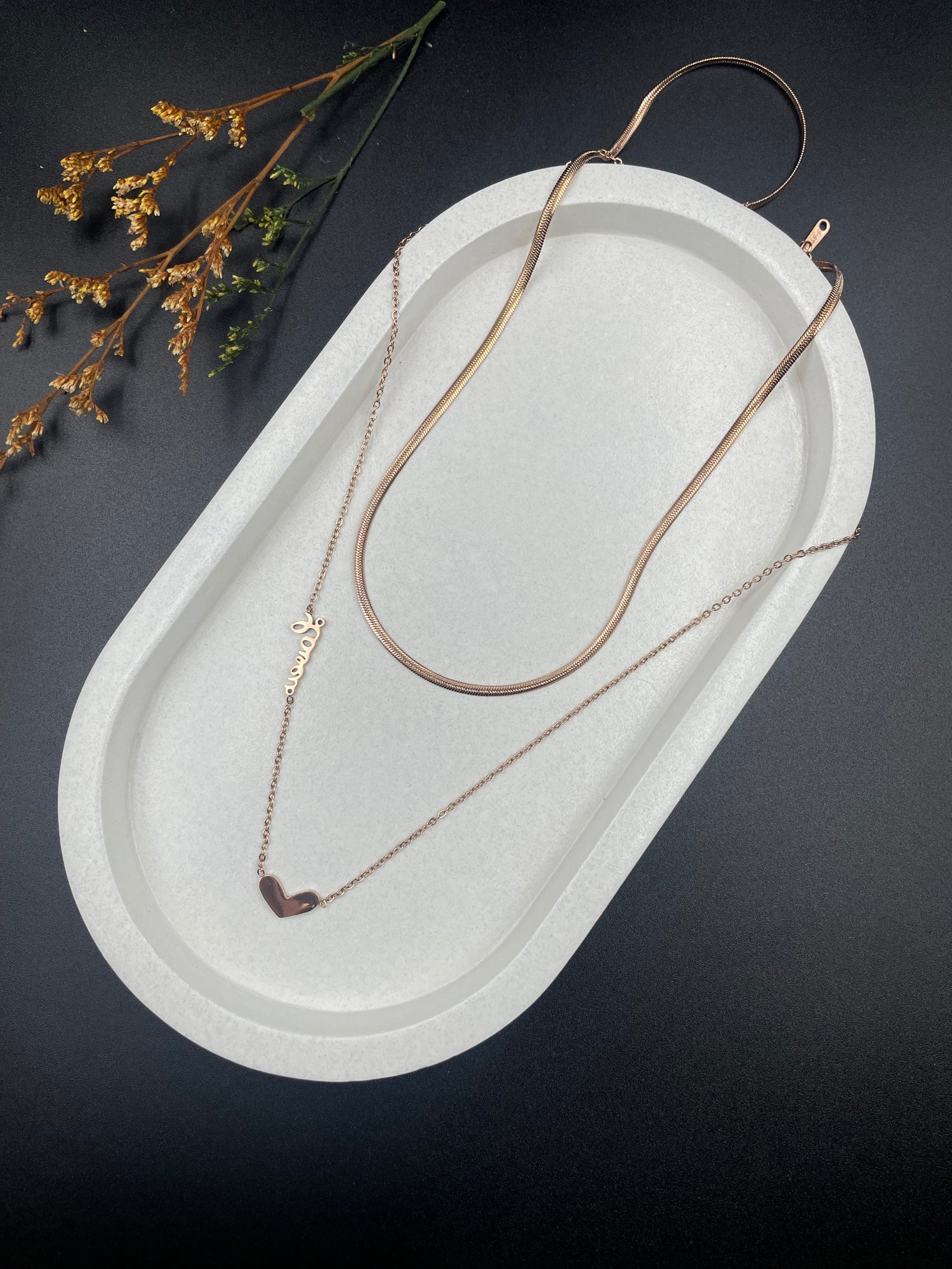 Dual Muse – Heart Pendant & Sleek Snake Chain Necklace Set