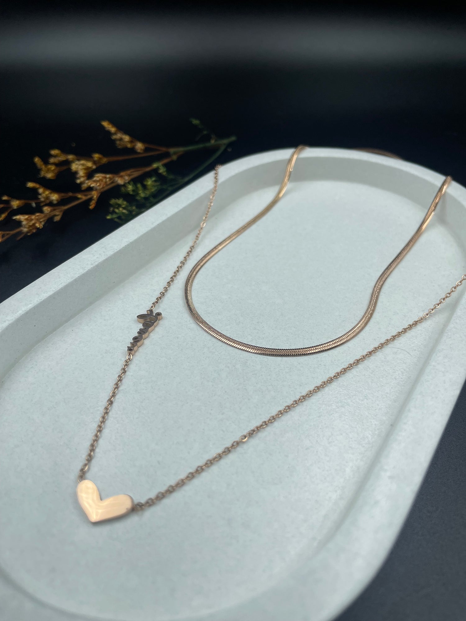 Dual Muse – Heart Pendant & Sleek Snake Chain Necklace Set