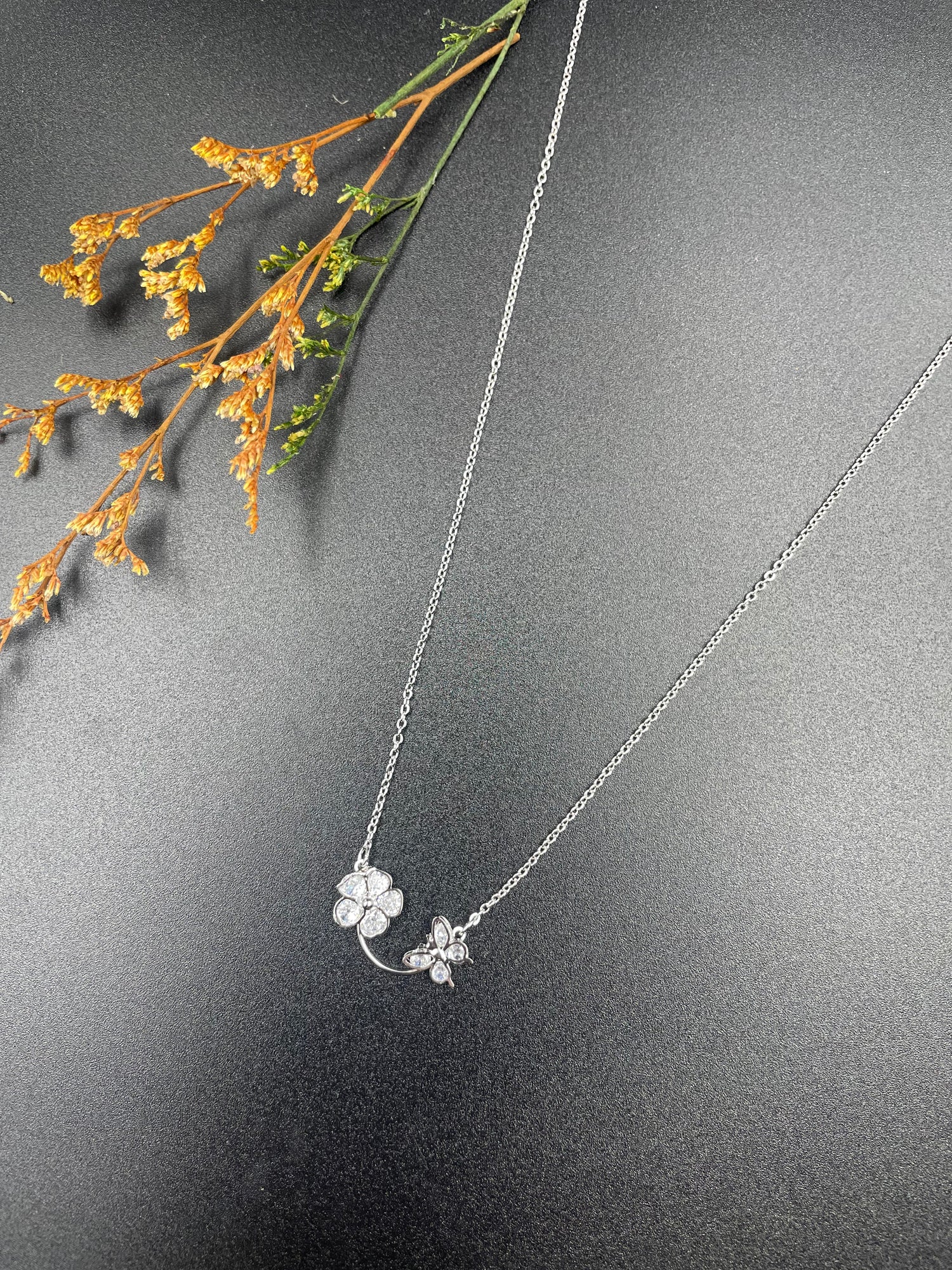 Sterling Silver Floral Bloom Necklace with CZ Crystals