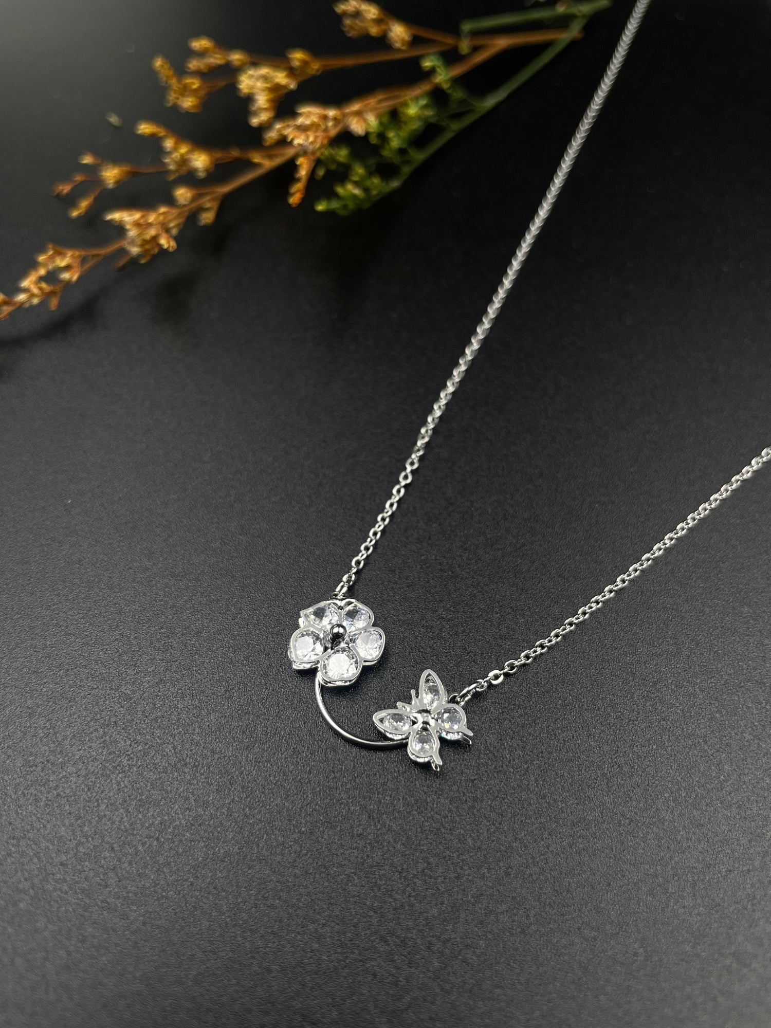 Sterling Silver Floral Bloom Necklace with CZ Crystals