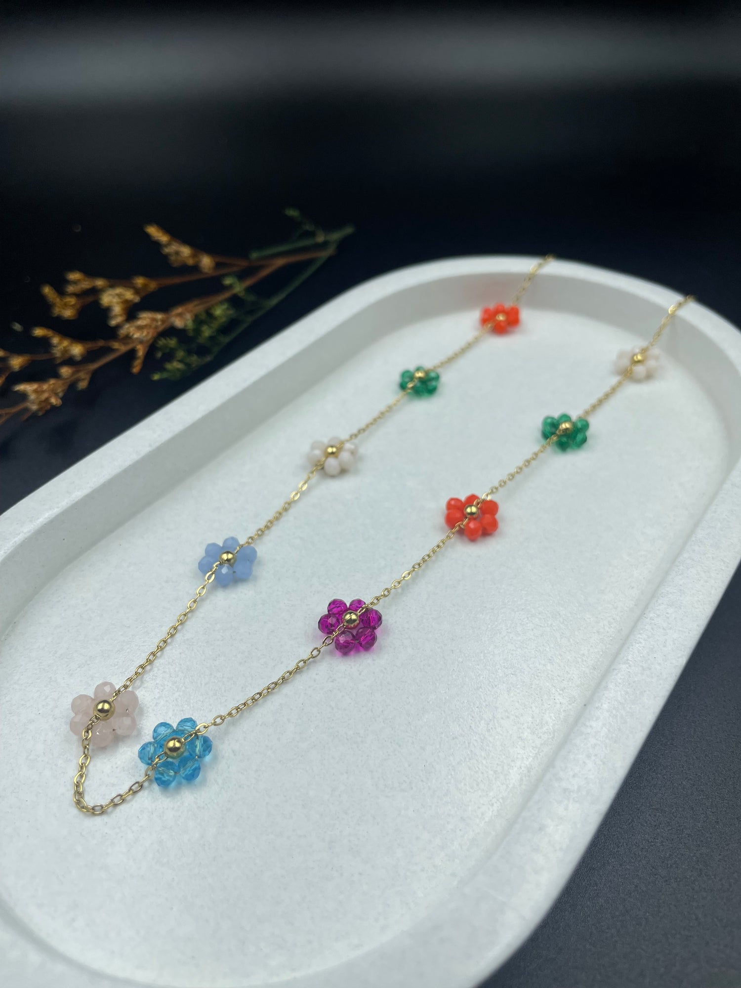 Flora Joy – Multi-Colored Beaded Flower Chain Necklace