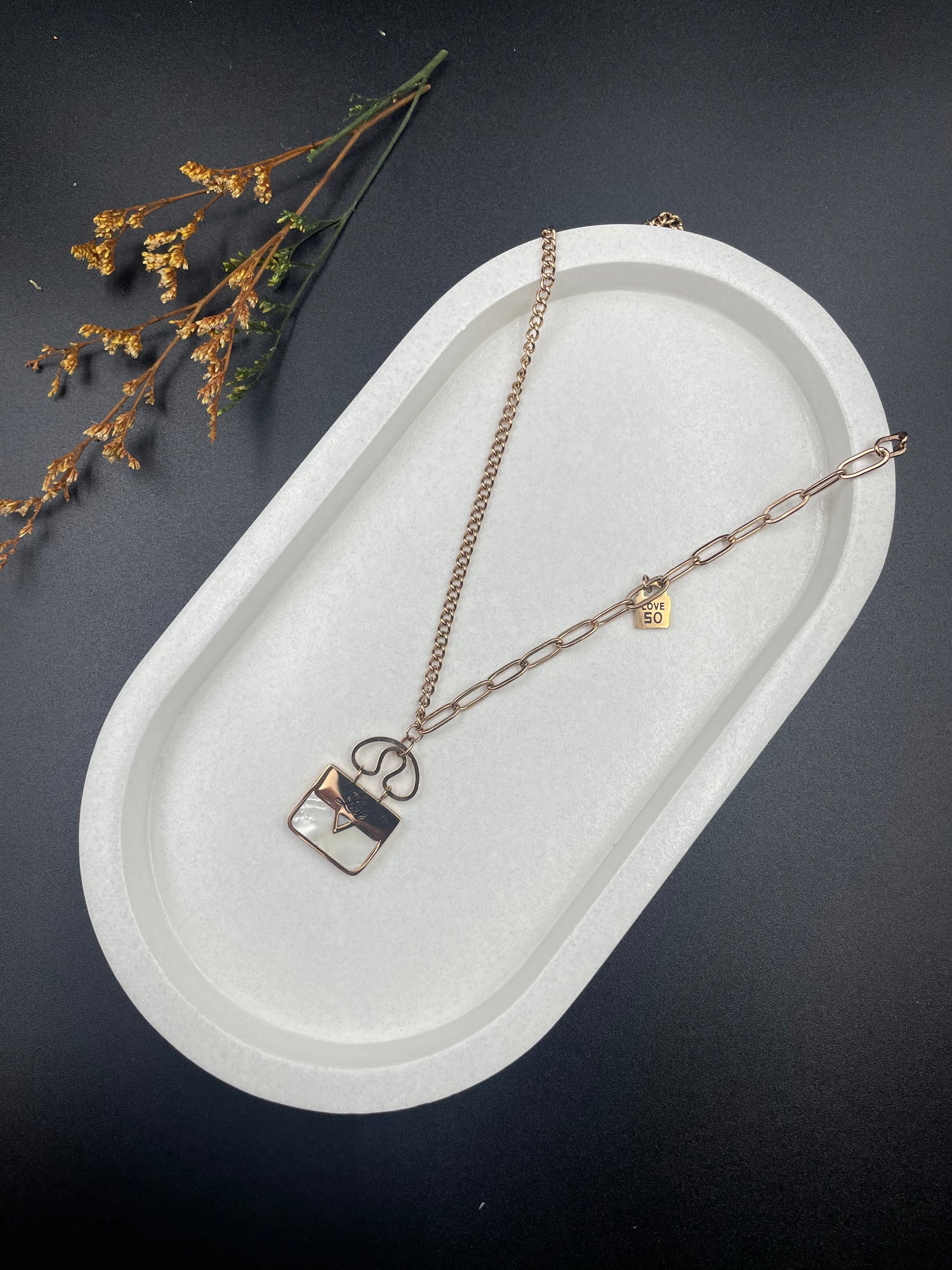 Love Lock Necklace – Dual Chain Heart & Mother-of-Pearl Pendant