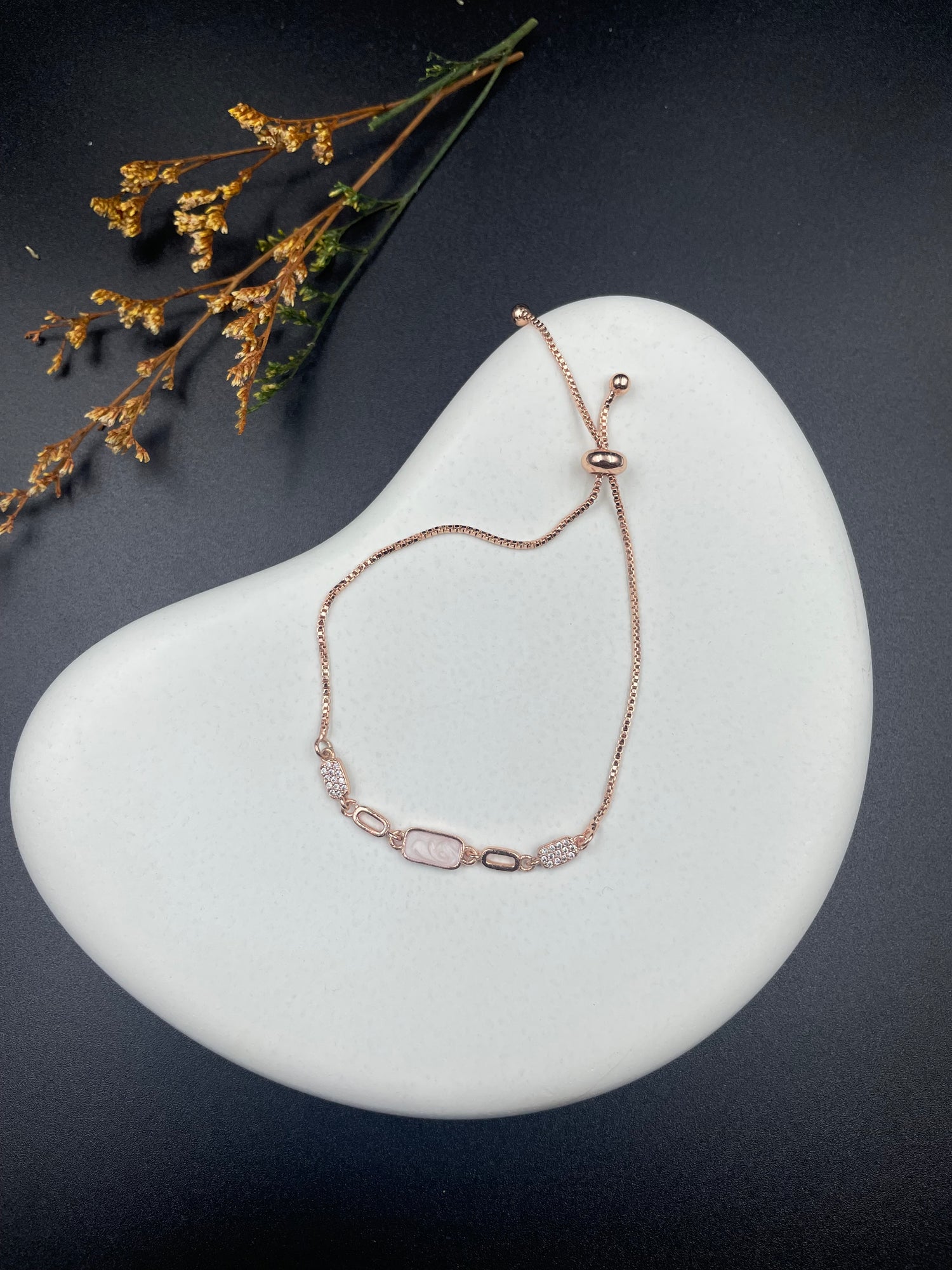 Rose Gold Mother-of-Pearl & CZ Adjustable Bracelet