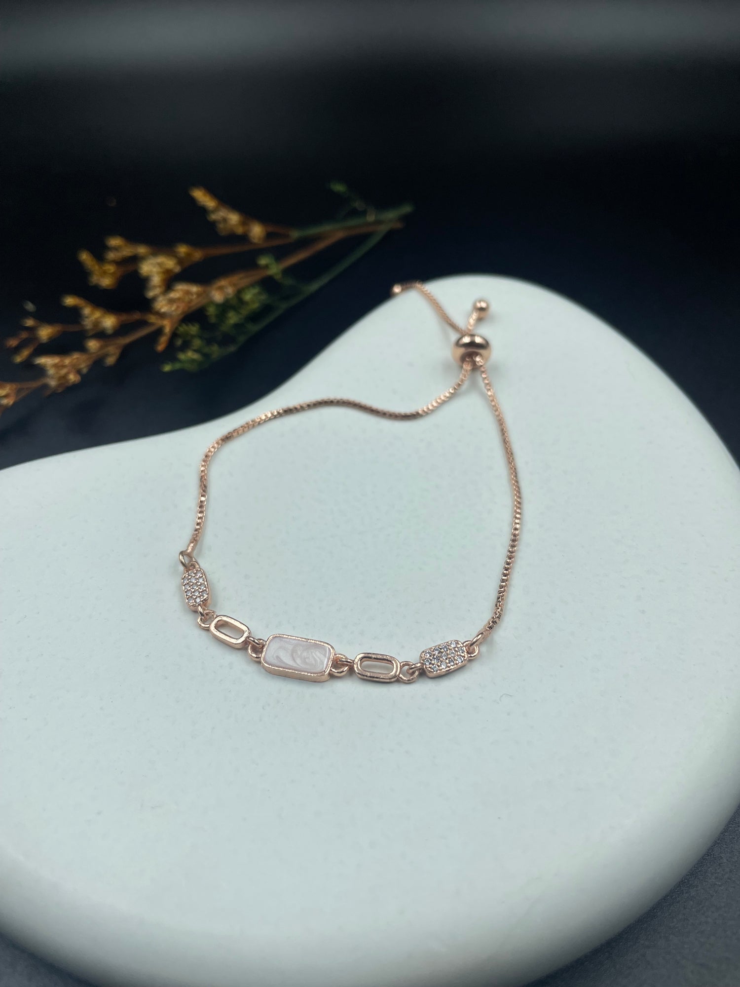 Rose Gold Mother-of-Pearl & CZ Adjustable Bracelet