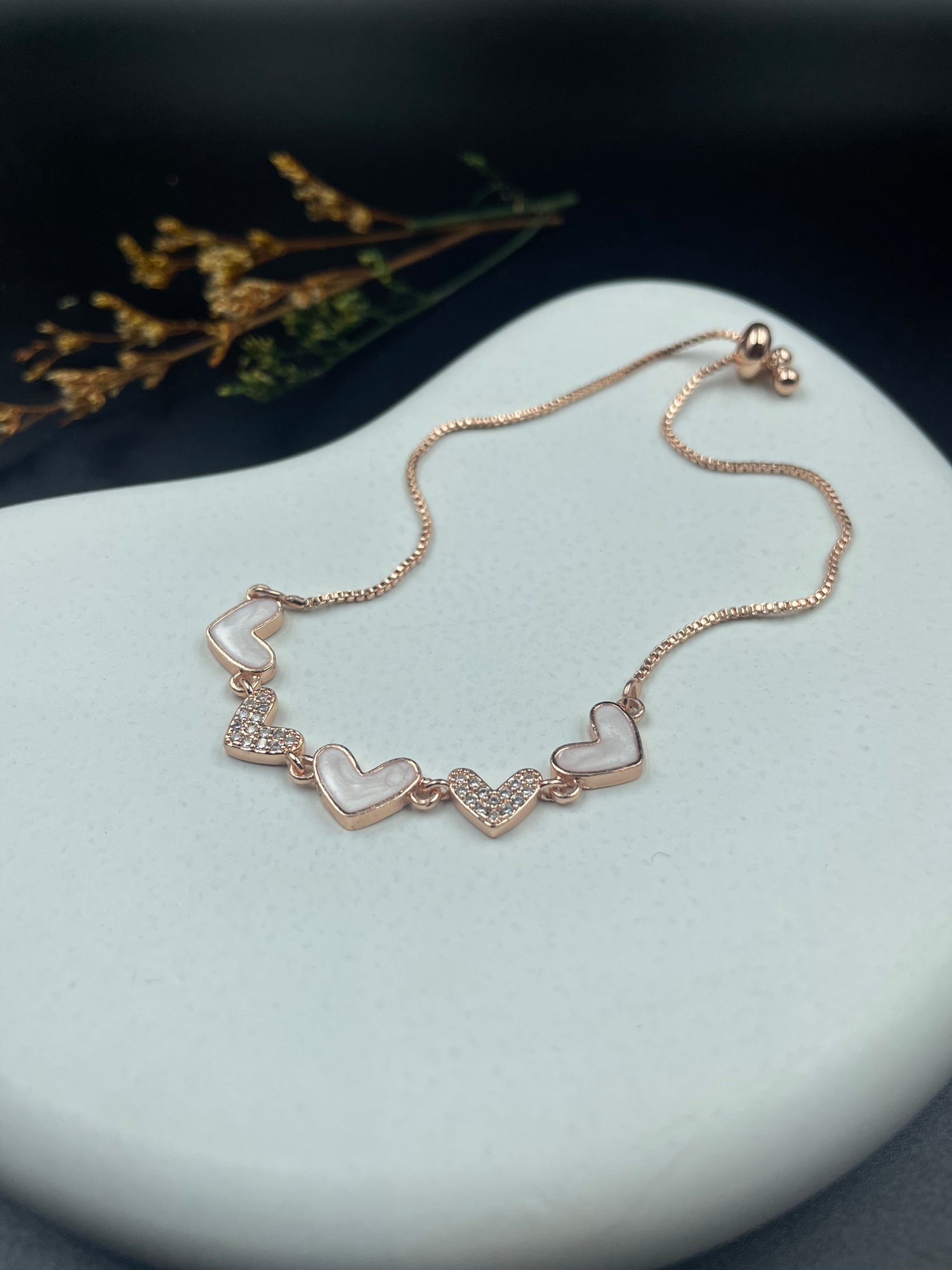 Rose Gold Heart Chain Adjustable Bracelet