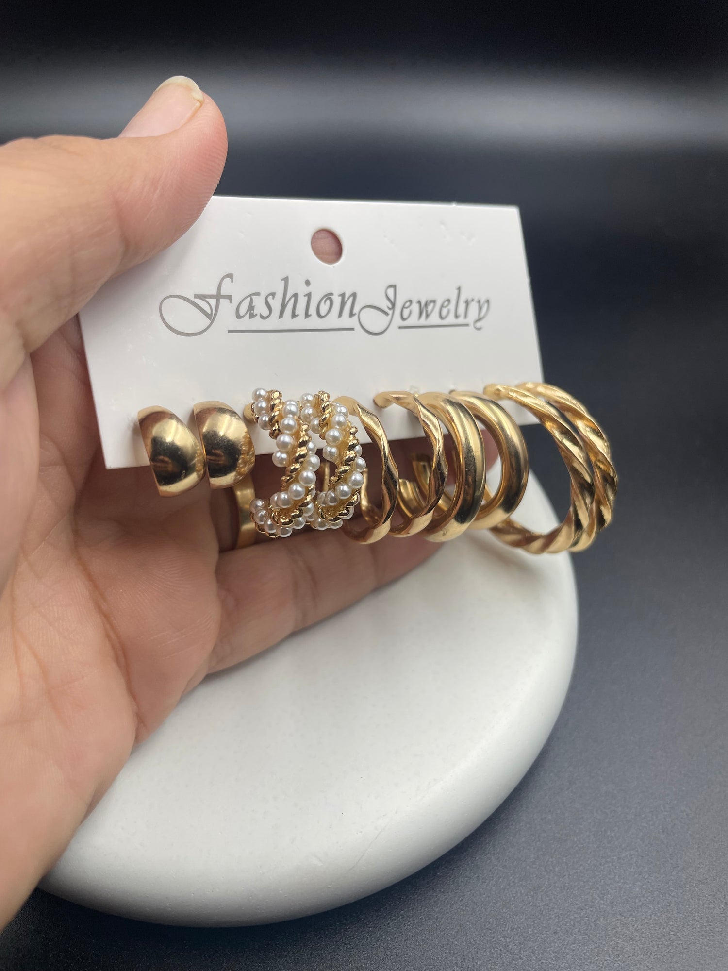 Classic Gold & Pearl Hoop Earring Set – 5 Pairs