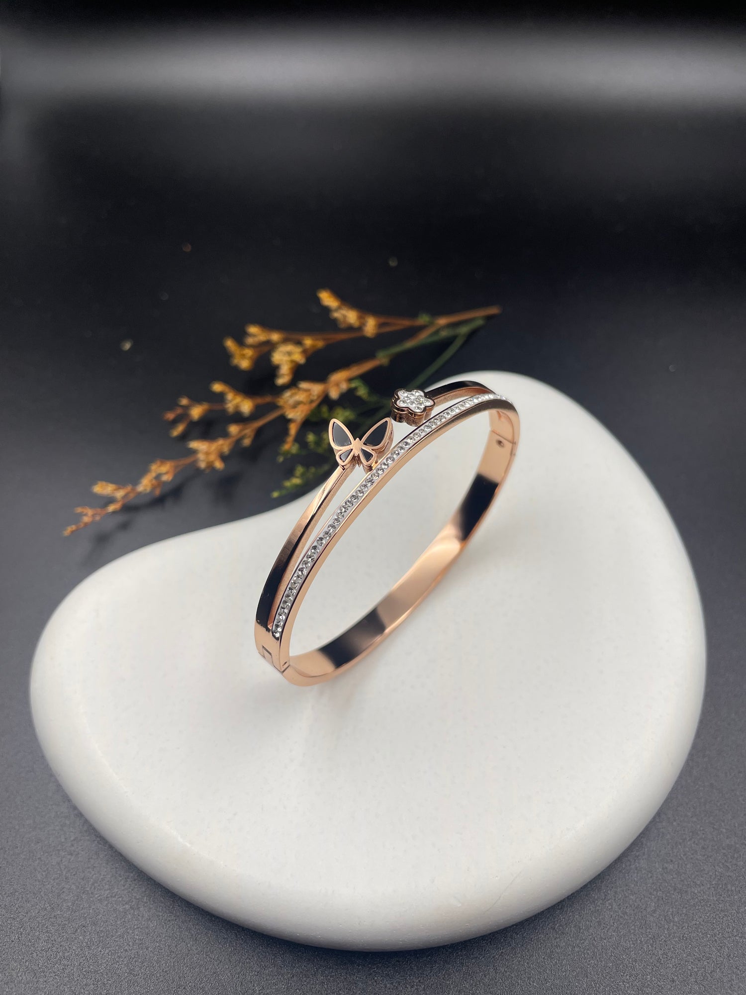 Rose Gold Dual Charm Butterfly & Floral Bracelet