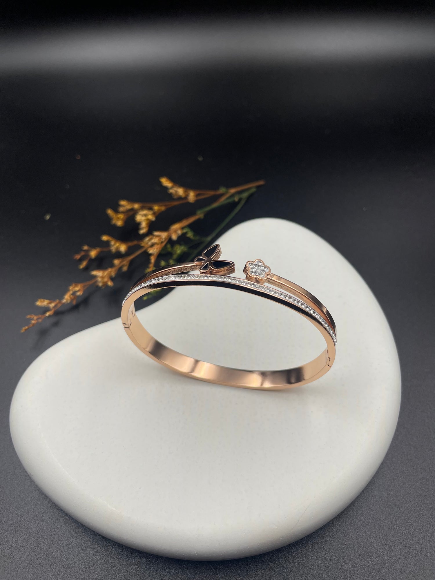 Rose Gold Dual Charm Butterfly & Floral Bracelet