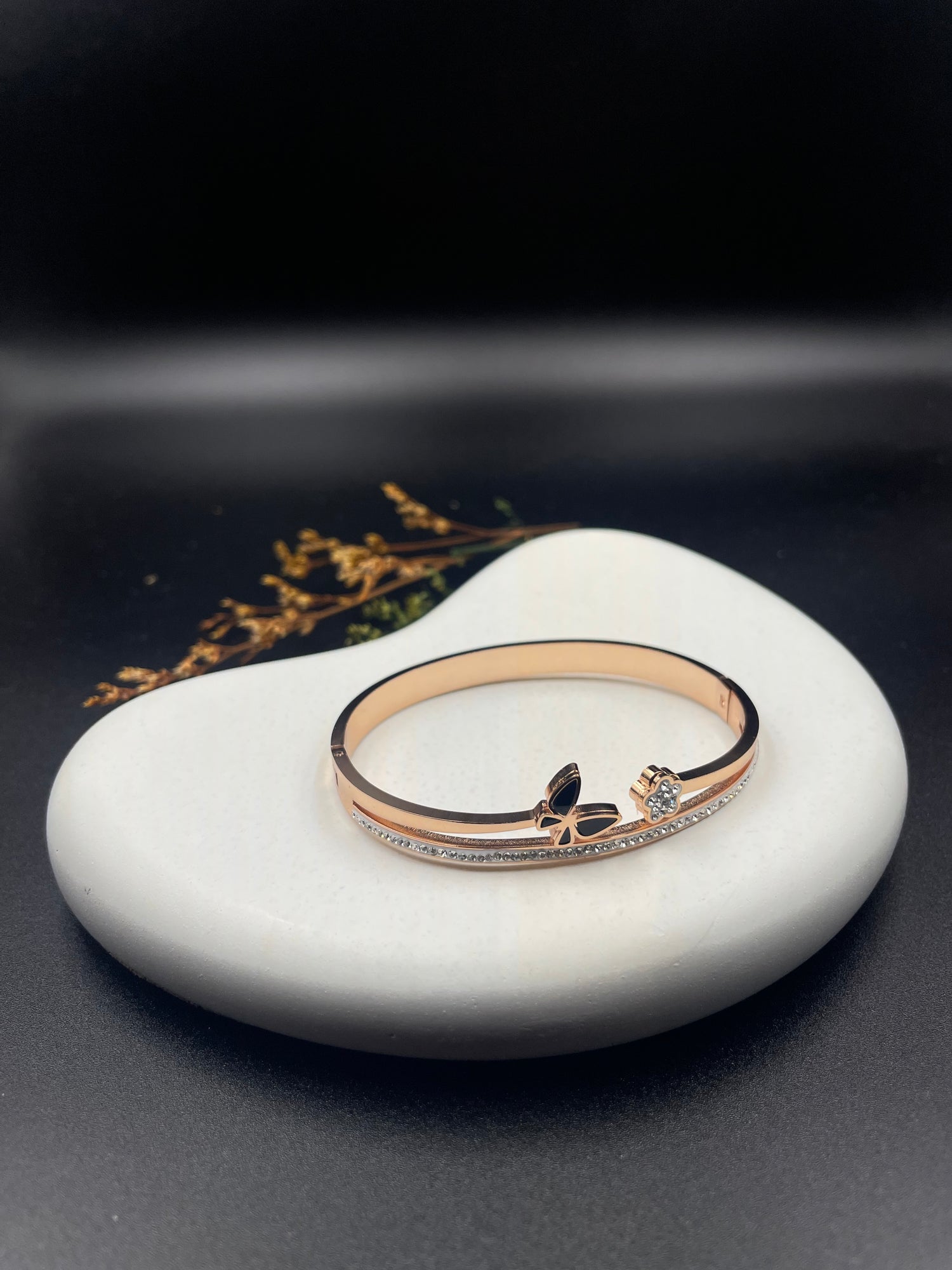 Rose Gold Dual Charm Butterfly & Floral Bracelet