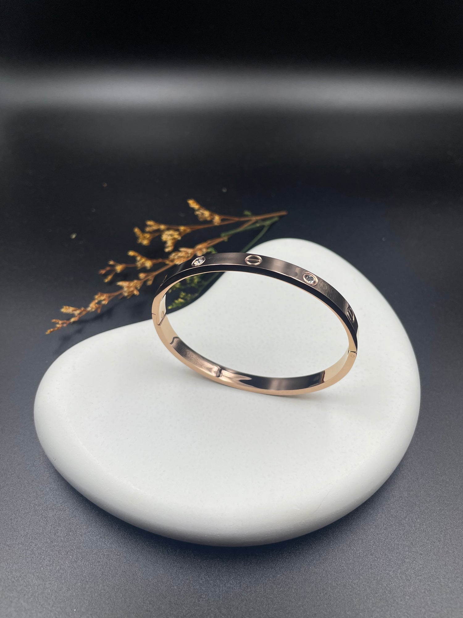 Rose Gold Signature Screw Bangle with CZ Accents