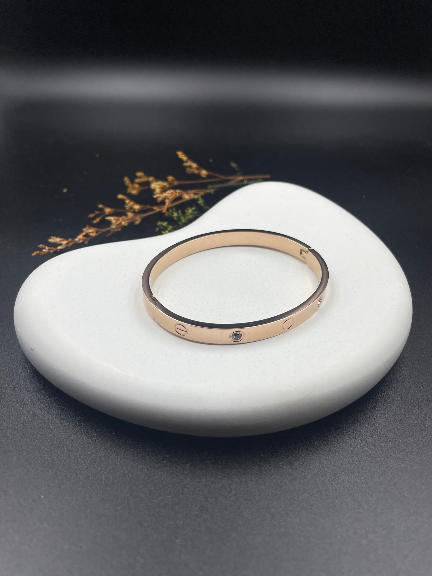 Rose Gold Signature Screw Bangle with CZ Accents