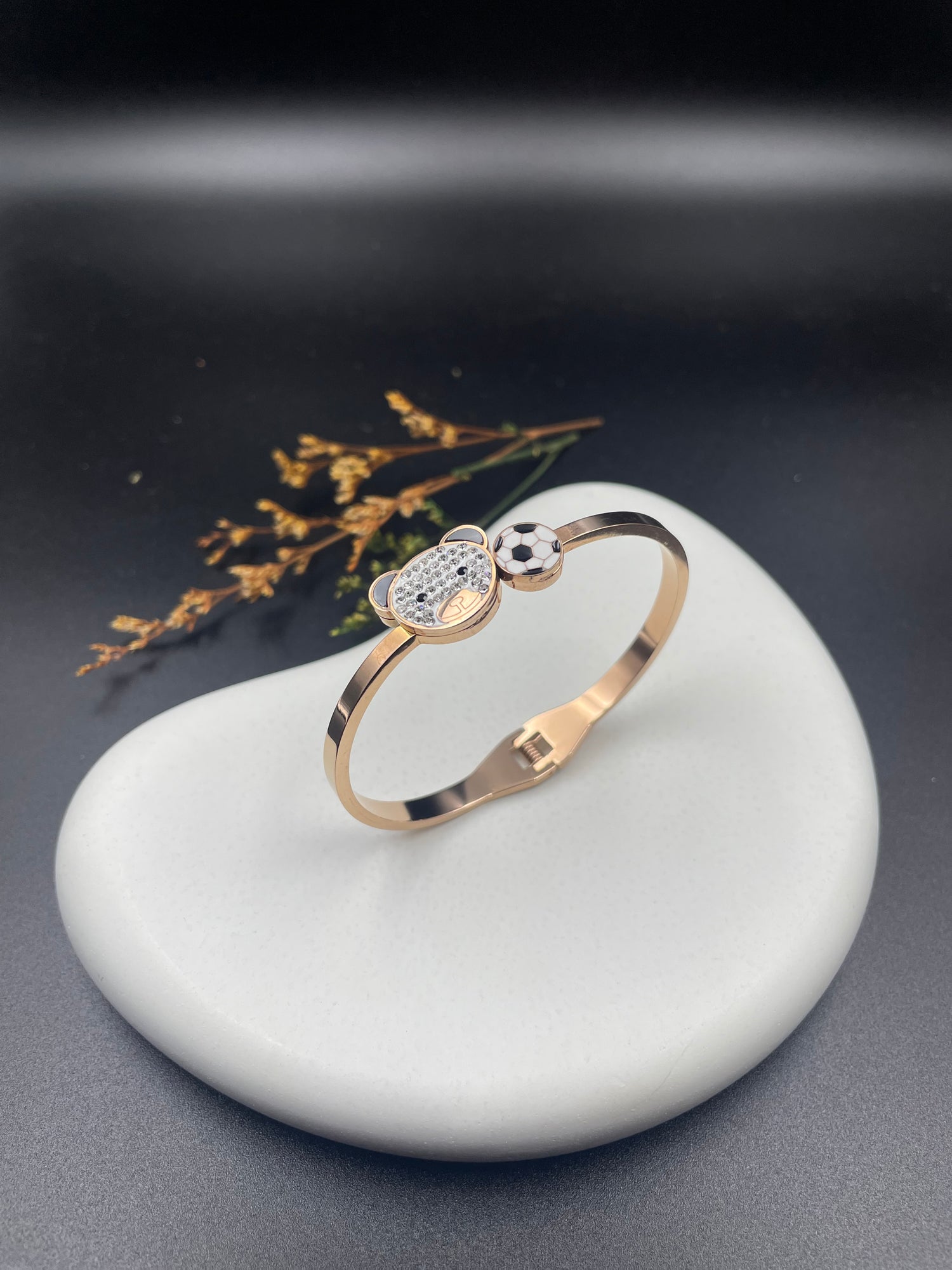 Rose Gold Teddy Bear Charm Bangle