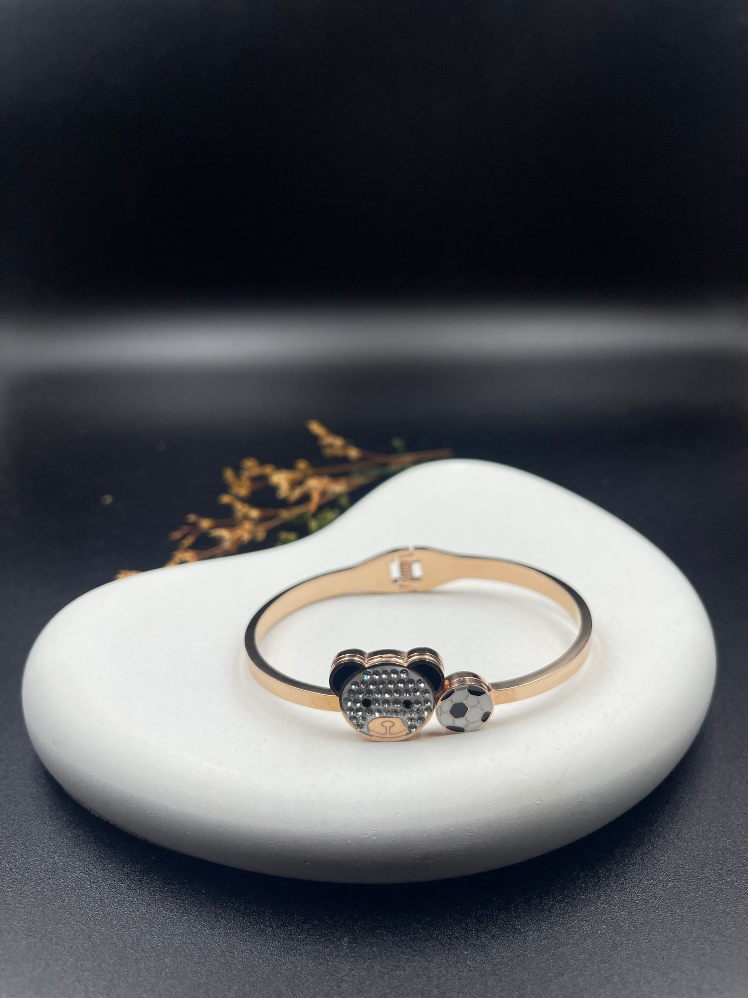 Rose Gold Teddy Bear Charm Bangle