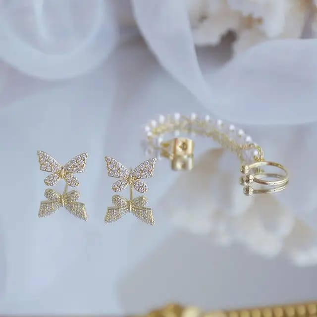 Enchanted Butterfly Pearl Ear Cuff Set