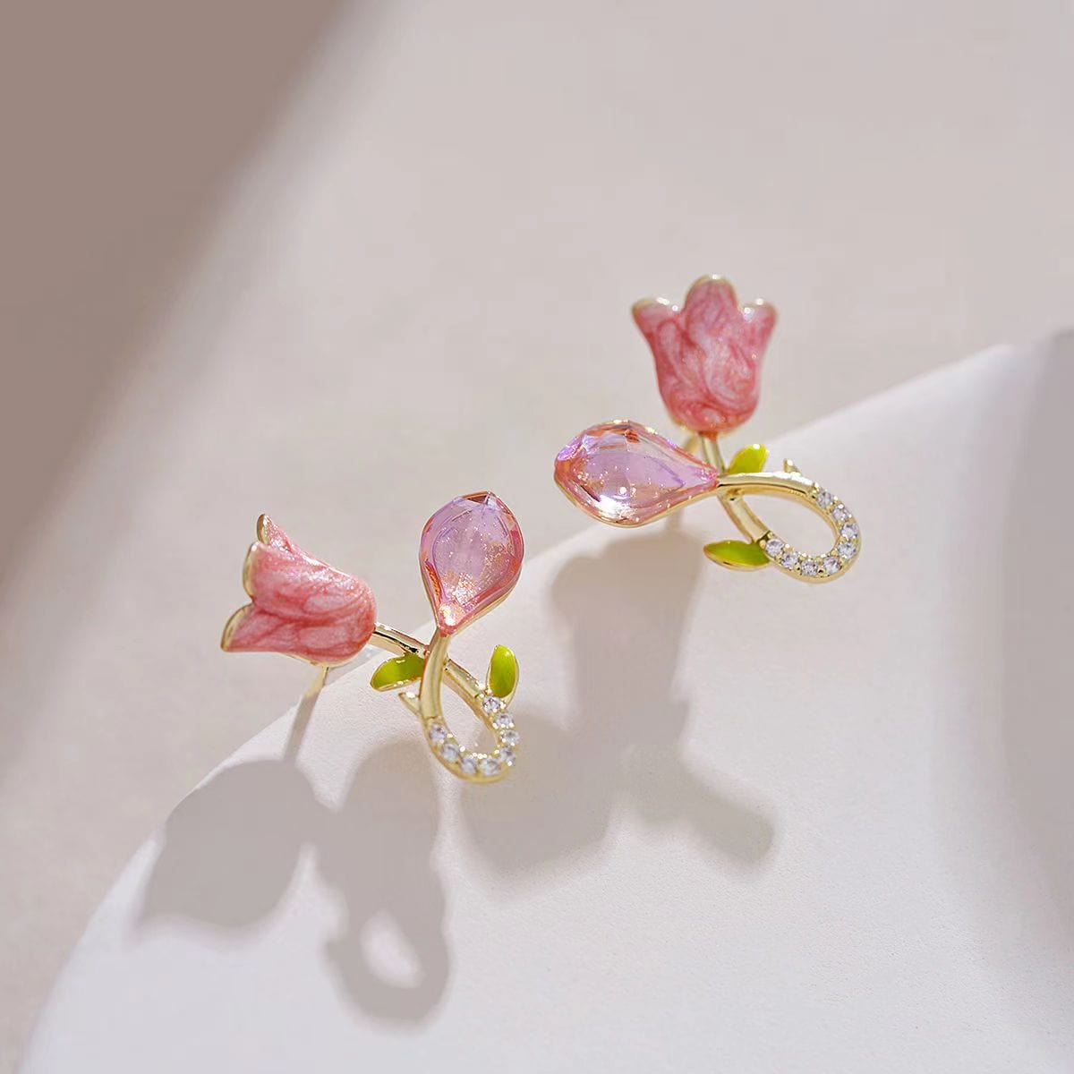 Elegant Rose Blossom Crystal Stud Earrings