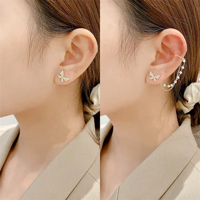 Enchanted Butterfly Pearl Ear Cuff Set