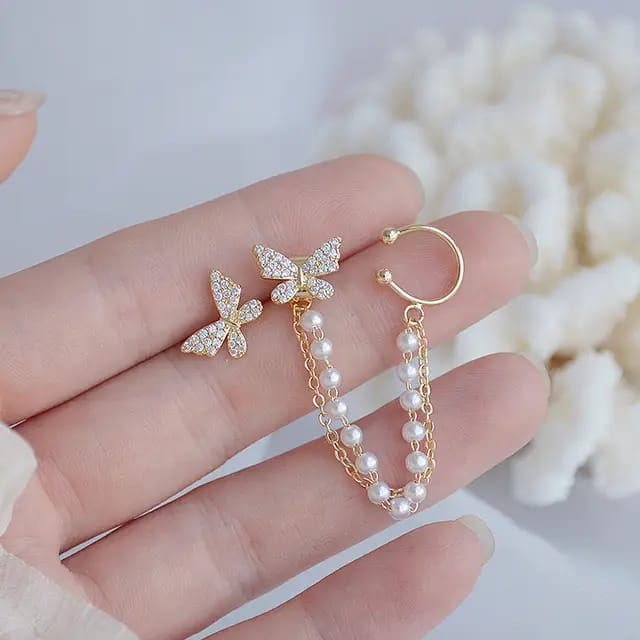 Enchanted Butterfly Pearl Ear Cuff Set