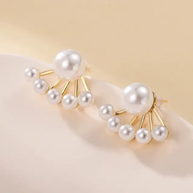 Radiant Pearl Fan Stud Earrings