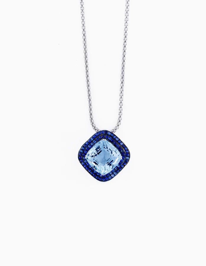 White Gold Necklace With Sapphire And Blue Topaz Pendant